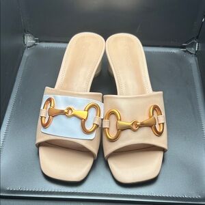 Chic Tan Mules with Gold Detailing